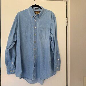 Vintage 90s Boy Scout Label Ralph Lauren Chaps Blue Denim Shirt Men 17.5 - 34-35